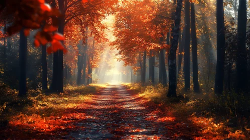 Autumnal Forest Path: Golden Light Through Canopy