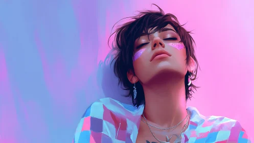 Neon quiet drapes a dreamy rebel in soft magenta haze