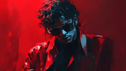 Midnight swagger in deep red and electric shadow.