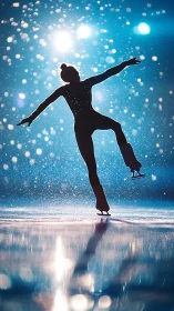 Figure skater silhouette glides under sparkling arena lights.