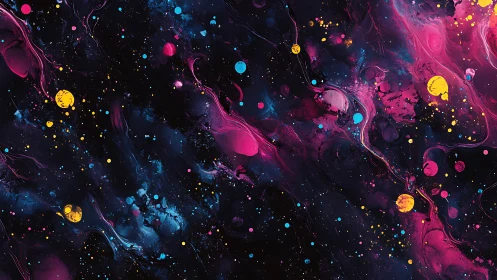 Dreamy cosmic splashes of neon color across midnight space.