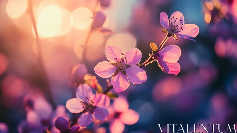Small flowers in soft focus with warm and cool light gradients
