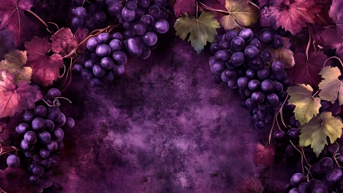 Nocturne vineyard halo of grapes on stormy plum velvet.
