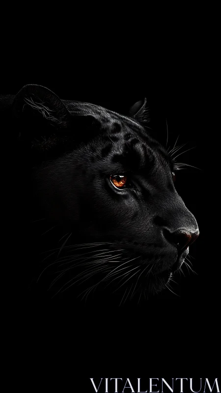 Black Feline Profile with Amber Eyes Against Dark Background.
