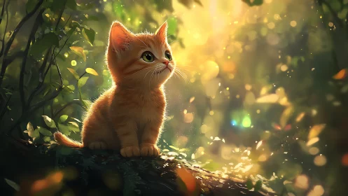 Orange Kitten in Magical Forest Glow.