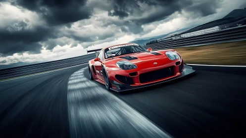 Scarlet track predator carves thunder into a stormy racetrack