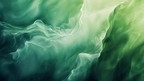 Emerald fluid gradients form ethereal abstract wave structures