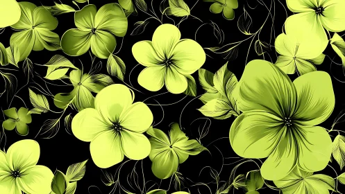 Yellow Floral Pattern Against Black Background.