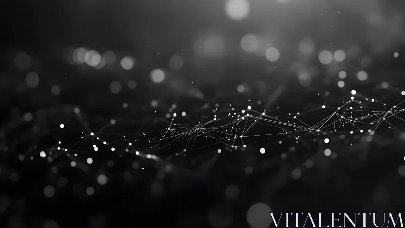 Abstract network of glowing dots and lines in monochrome digital style.