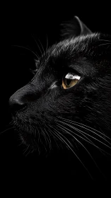 Black Cat's Luminous Gaze Against Darkness.