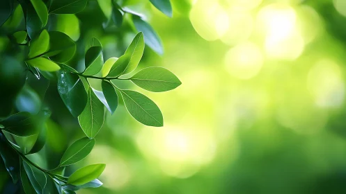 Green leaves extend into a softly blurred luminous background
