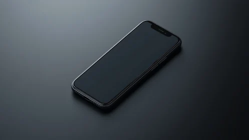 Dark smartphone positioned on neutral surface with notch display