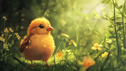 Adorable Little Chick Discovers a Sunny Garden