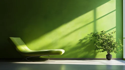 Sunlit lime lounge and daydreaming indoor tree duet.