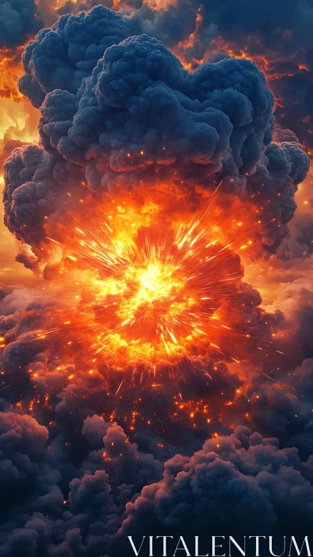 Massive Explosion Erupts Through Billowing Clouds in Sky
