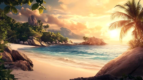 Tropical Paradise Bathed in Golden Hour Radiance.