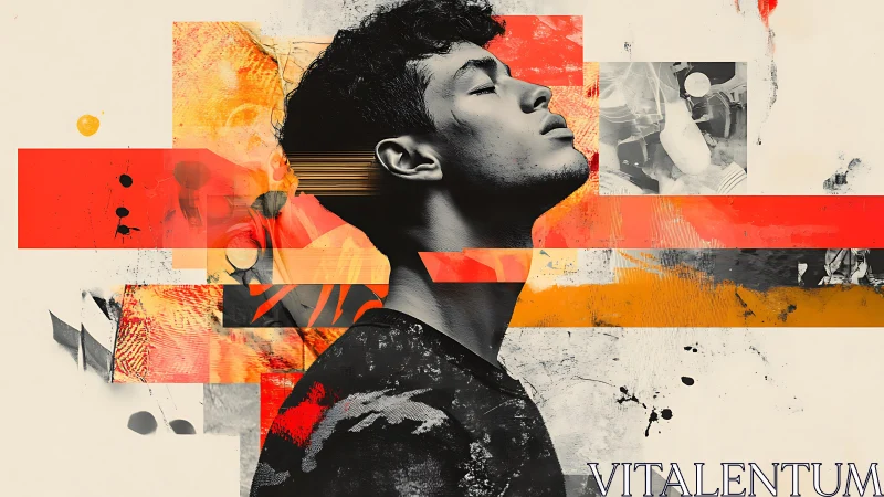 Profiled dreamer within bold abstract geometric color fields.