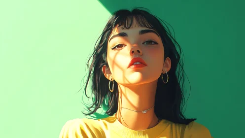 Stylized portrait of young woman in bold side lighting.