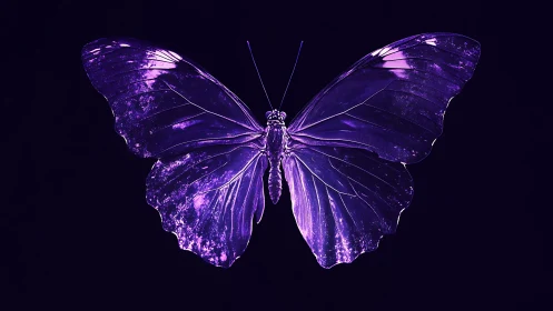 Iridescent violet butterfly in luminous digital glow.