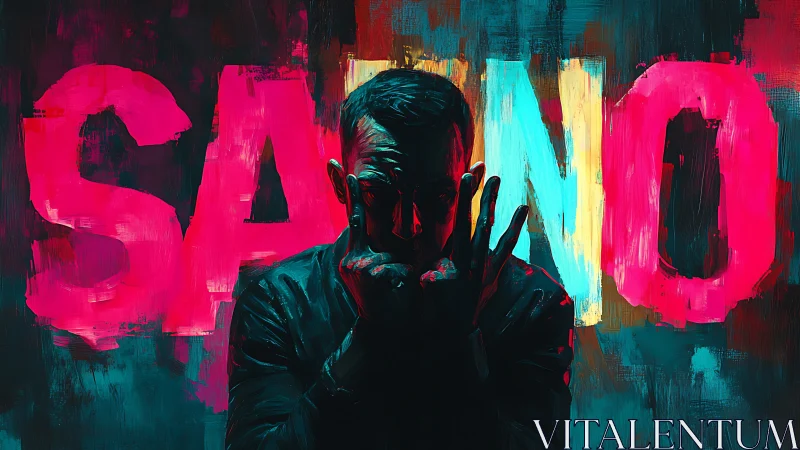 Silhouetted figure stands before bold SAN NO text backdrop