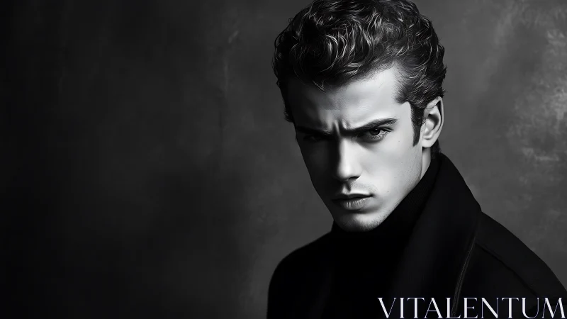 Storm-eyed stranger in sculpted monochrome shadowplay.