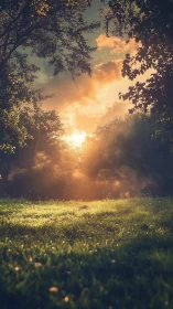Sun-kissed meadow doorway where evening light lingers long.