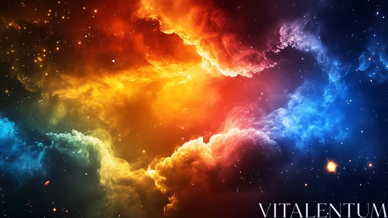 Bipolar nebula clouds in vivid red blue complementary spectrum.