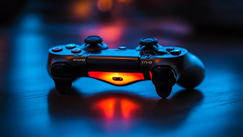 Illuminated Gaming Controller With Neon Accents.