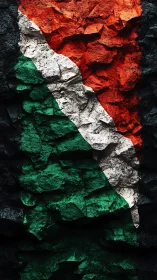 Striking tricolor flag flows boldly across rugged rock