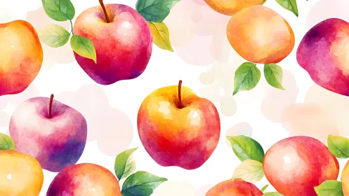 Watercolor-rendered apples with multihued gradients on white.