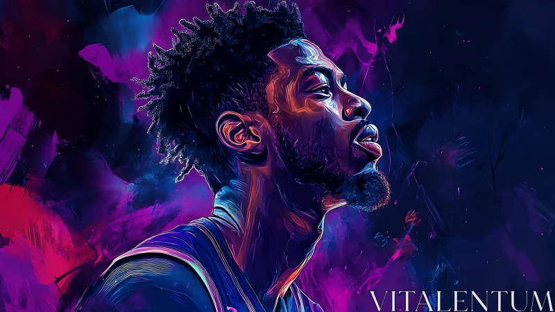 Vivid neon portrait of focused basketball player profile.
