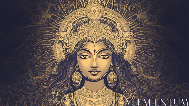 Ornate golden goddess portrait with intricate mandala halo