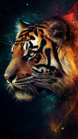 Cosmic tiger profile blazing through deep nebula space.