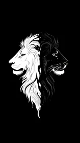 Twin lion spirits share a bold black and white balance