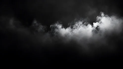 White smoke cloud band on black background in low light.