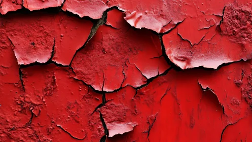 Close-up of Cracked Red Paint Texture on Rough Surface.