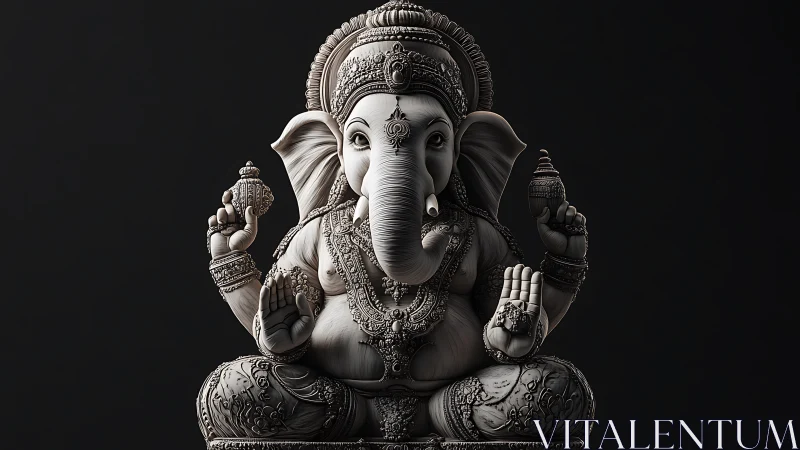 Intricately detailed Ganesha sculpture rendered in chiaroscuro lighting