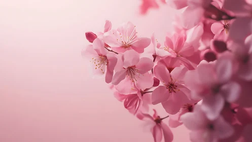 Pink Cherry Blossoms Cluster Against Soft Background.