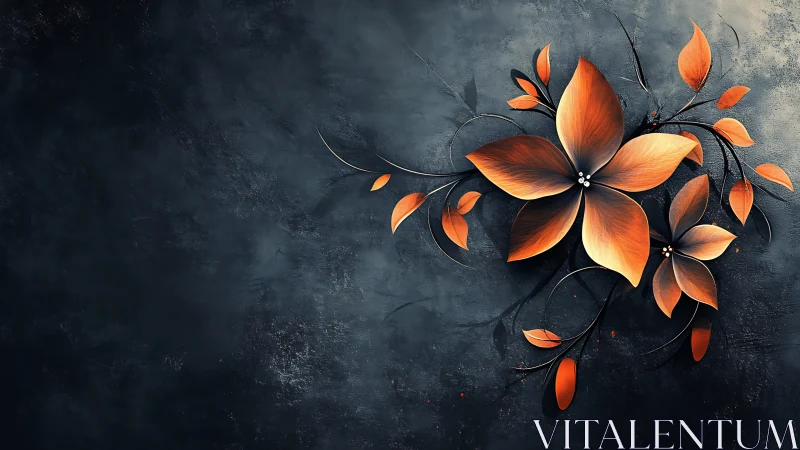 Orange Flowers Against Dark Textured Background.