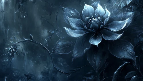Monochromatic digital rendering shows large luminous flower