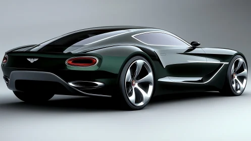 Sleek dark green luxury sports coupe on clean gray backdrop.