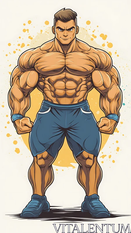 Hyper-defined muscular athlete in stylized cartoon anatomy study.