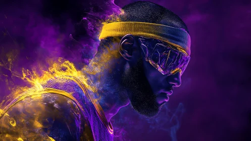 Neon athletic portrait in luminous cyberpunk side profile.