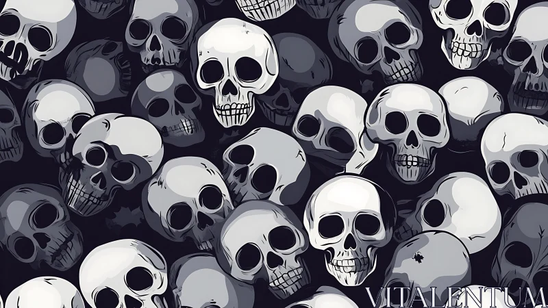 Bold cluster of stylized skulls creates playful gothic drama