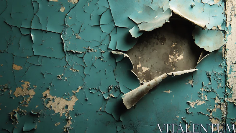 Peeling Turquoise Paint on Aged Wall with Urban Decay Texture.