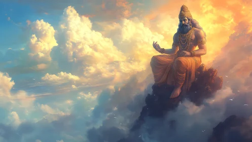 Skyborne sage on a flaming cloud throne of quiet thunder.