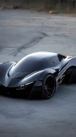 Low-angle view of glossy black futuristic sports coupe.