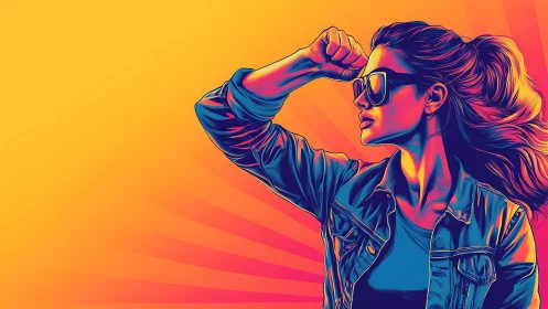 Confident woman in sunglasses, vibrant pop art style illustration.