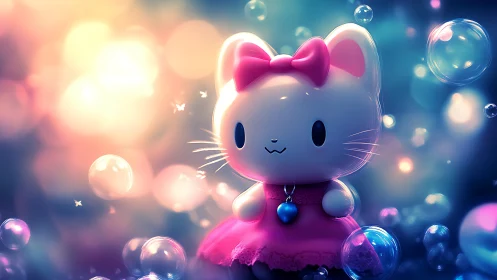 Hello Kitty Among Floating Bubbles. Dreamy Gradient.