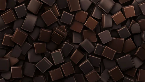 Overlapping dark chocolate squares form a dense surface